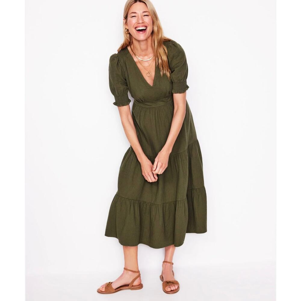 Boden Olive Green Tiered Mini Dress